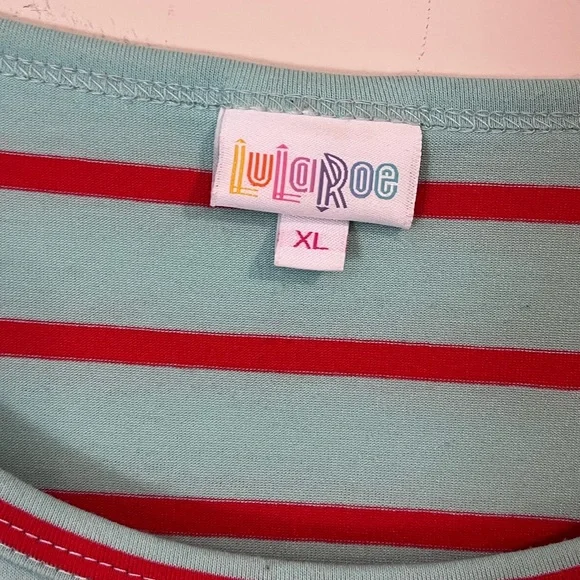 LuLaRoe Red and Teal Striped Top - Picture 2 of 3